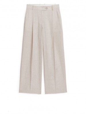Pantaloni Arket Largi Linen Dama Bej Deschis | Romania-JCRF92681