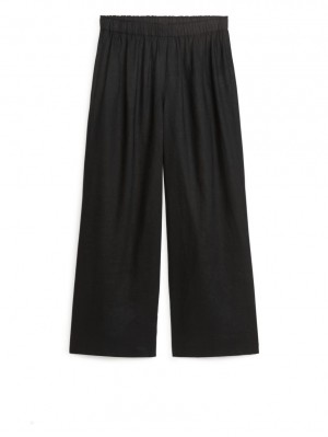 Pantaloni Arket Largi Linen Dama Negrii | Romania-BHMF20568