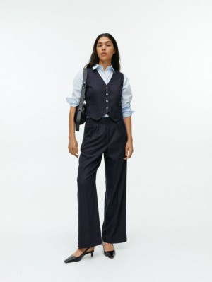 Pantaloni Arket Largi Lână Blend Dama Albastri Inchis | Romania-ZPDW85061