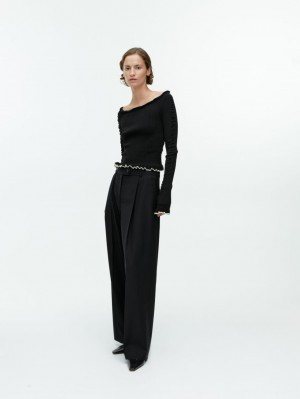 Pantaloni Arket Largi Lână Blend Dama Negrii | Romania-TJYE93046