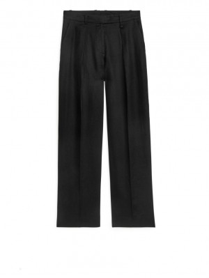 Pantaloni Arket Linen Dama Negrii | Romania-MNHI93456