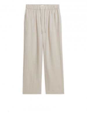 Pantaloni Arket Linen Drawstring Barbati Bej | Romania-ZUDP61208