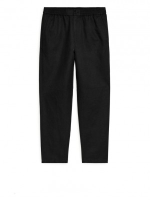 Pantaloni Arket Linen Drawstring Barbati Negrii | Romania-ERFH01623