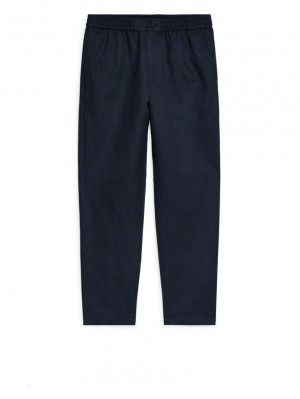 Pantaloni Arket Linen Drawstring Barbati Albastri Inchis | Romania-JACN95261