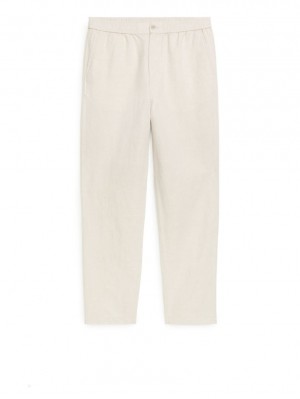 Pantaloni Arket Linen Drawstring Barbati Bej Deschis | Romania-BQSU67408