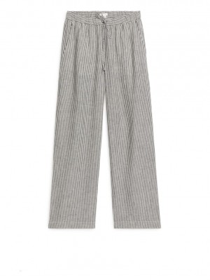 Pantaloni Arket Linen Drawstring Dama Albi Negrii | Romania-ZKBL28571