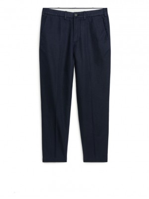 Pantaloni Arket Regular Cropped Bumbac-Linen Barbati Albastri Inchis | Romania-IQXT14365