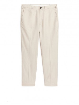 Pantaloni Arket Regular Cropped Bumbac-Linen Barbati Albi | Romania-PXZR29137