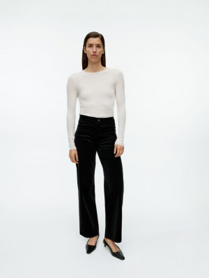 Pantaloni Arket Relaxed Velvet Dama Negrii | Romania-FUXN53069