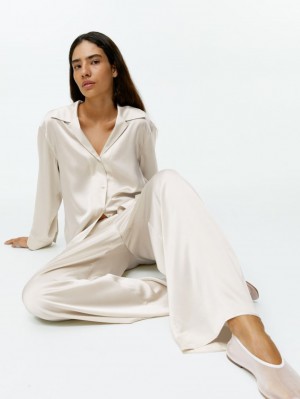 Pantaloni Arket Silk Dama Bej Deschis | Romania-CINK97285
