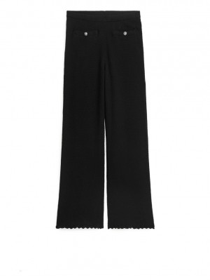 Pantaloni Arket Tricotate Bumbac Dama Negrii | Romania-GAFB79824
