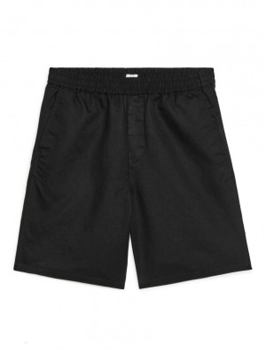 Pantaloni Scurti Arket Bumbac-Linen Drawstring Barbati Negrii | Romania-TKLG17034