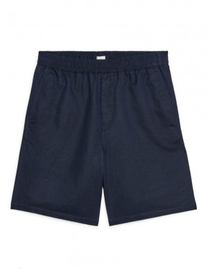 Pantaloni Scurti Arket Bumbac-Linen Drawstring Barbati Albastri Inchis | Romania-WSBF57436