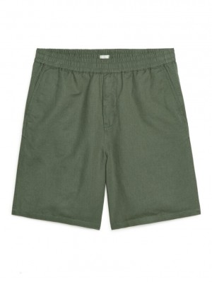 Pantaloni Scurti Arket Bumbac-Linen Drawstring Barbati Kaki Verzi | Romania-LCUS36574