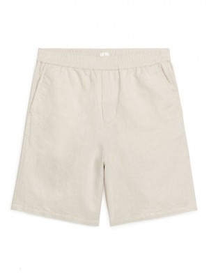 Pantaloni Scurti Arket Bumbac-Linen Drawstring Barbati Bej Deschis | Romania-GMPW39471