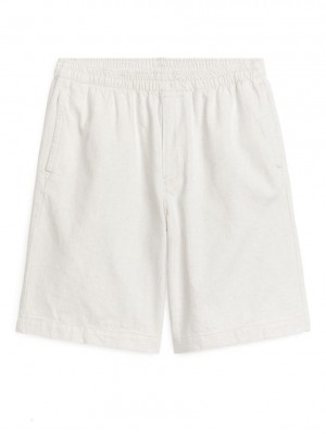 Pantaloni Scurti Arket Bumbac Linen Drawstring Barbati Albi | Romania-PCDH32907