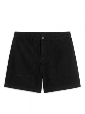 Pantaloni Scurti Arket Bumbac Utility Barbati Negrii | Romania-UXNH15038