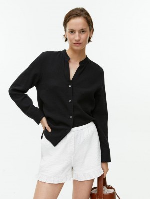 Pantaloni Scurti Arket Frill Seersucker Dama Albi | Romania-QFAO05368