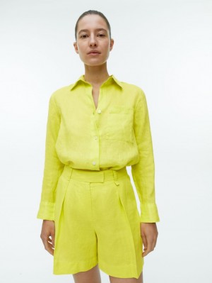 Pantaloni Scurti Arket High Talie Linen Dama Galbeni | Romania-PJBT02153