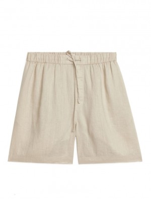 Pantaloni Scurti Arket Linen Barbati Bej | Romania-QUVC41965