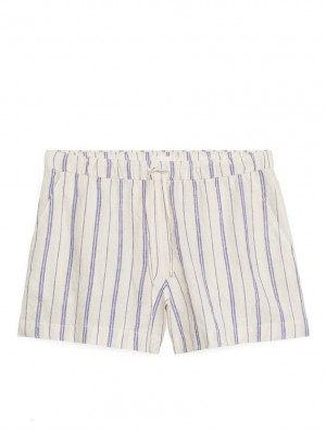 Pantaloni Scurti Arket Linen Dama Albi Albastri | Romania-BRPT04852