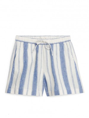 Pantaloni Scurti Arket Linen Dama Bej Albastri | Romania-WALT12635
