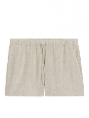 Pantaloni Scurti Arket Linen Dama Bej Deschis | Romania-YFKR19207