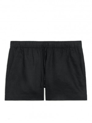 Pantaloni Scurti Arket Linen Dama Negrii | Romania-KUPF59136