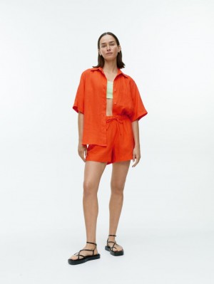Pantaloni Scurti Arket Linen Dama Portocalii | Romania-WVGK81734