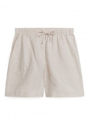 Pantaloni Scurti Arket Linen Drawstring Dama Bej | Romania-GJMQ15280