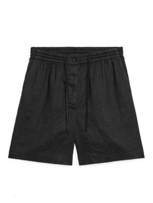 Pantaloni Scurti Arket Linen Drawstring Dama Negrii | Romania-HFZC65431