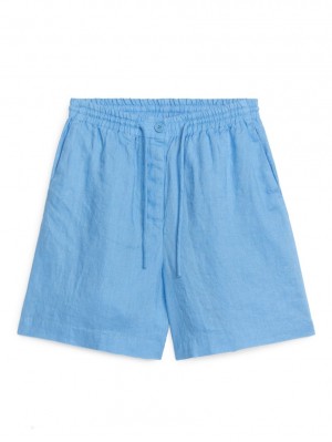 Pantaloni Scurti Arket Linen Drawstring Dama Albastri Deschis | Romania-LCNX10765