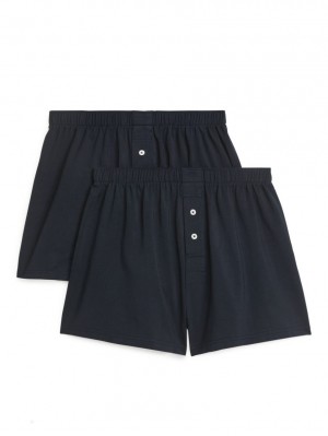 Pantaloni Scurti Arket Pima Bumbac Jersey Boxers, Set of 2 Barbati Albastri Inchis | Romania-EPJM06857