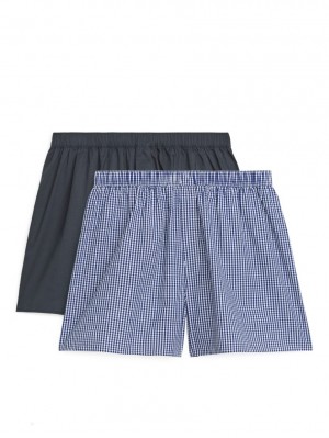 Pantaloni Scurti Arket Woven Bumbac Boxers, Set of 2 Barbati Albastri Inchis | Romania-NISP42708