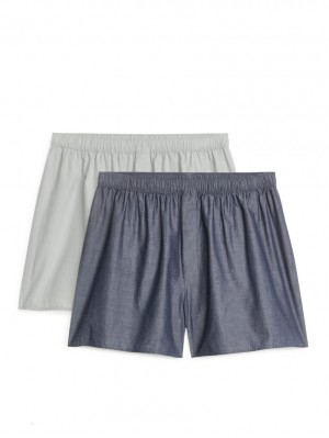 Pantaloni Scurti Arket Woven Bumbac Boxers, Set of 2 Barbati Albastri | Romania-IDKR26914