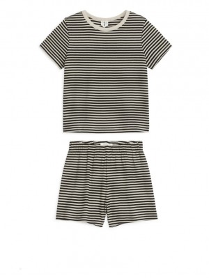 Pijama Arket Scurte Jersey Pyjama Set Fete Bej Deschis Negrii | Romania-XKFU07186