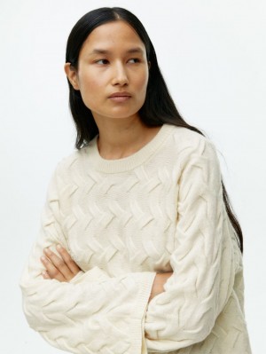 Pulover Arket Cable-Knit Lână Dama Albi | Romania-XAFH73285