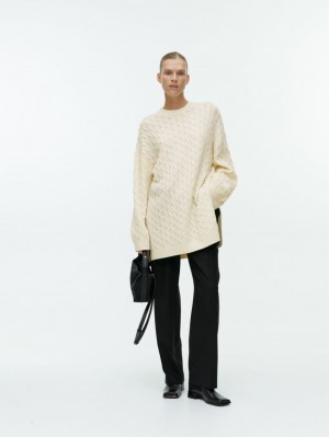 Pulover Arket Cable-Knit Lână Dama Albi | Romania-YMKS05983