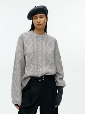 Pulover Arket Cable-Knit Lână Dama Gri | Romania-OXQK76089