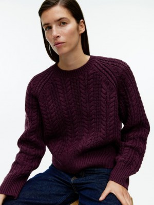 Pulover Arket Cable-Knit Lână Dama Rosii Inchis | Romania-NQAK81745