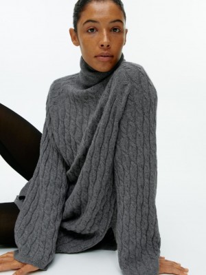 Pulover Arket Cashmere Cable-Knit Dama Gri | Romania-QRUS64782