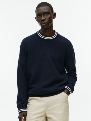 Pulover Arket Crew-Neck Lână Barbati Albastri Inchis | Romania-OTLS23496
