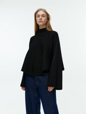 Pulover Arket Cropped Lână Bumbac Dama Negrii | Romania-PGEF01534