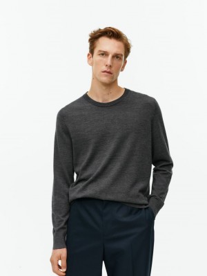 Pulover Arket Fine Knit Merino Barbati Gri Inchis | Romania-TMRN13946