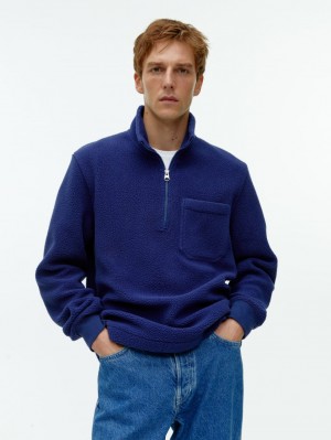 Pulover Arket Half-Zip Fleece Barbati Albastri | Romania-TFXI62418