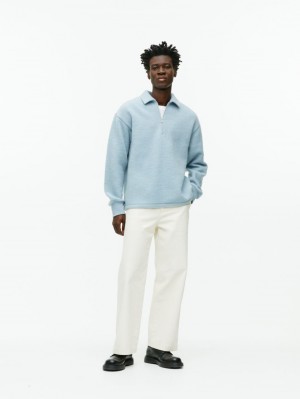 Pulover Arket Half-Zip Lână Barbati Albastri Deschis | Romania-XJTE78493