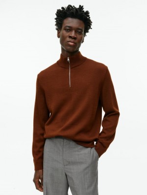 Pulover Arket Half-Zip Lână Barbati Maro | Romania-HXDO02714