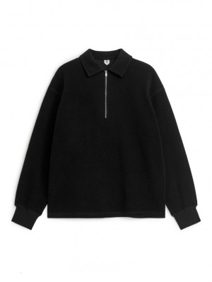 Pulover Arket Half-Zip Lână Barbati Negrii | Romania-SRXU82540