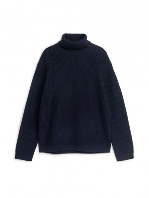 Pulover Arket Heavy Lână Roll-Neck Barbati Albastri Inchis | Romania-QLOR52301