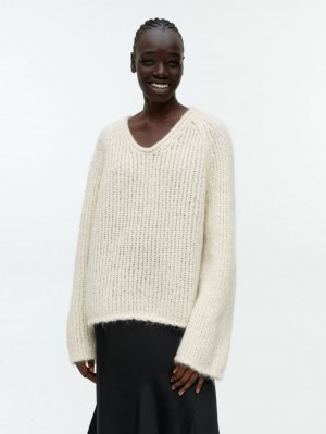 Pulover Arket Loose-Knit Lână-Mohair Dama Albi | Romania-ZTBH50184